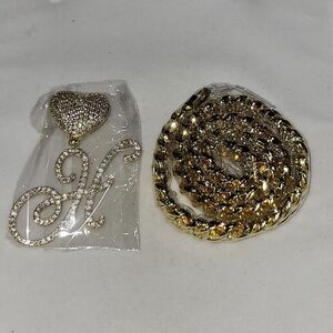 Thunaraz Gold Tone Initial H Pendant Necklace 16" Cubic Zirconia